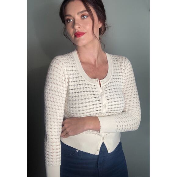 Sandro Cardigan Cropped Sweater Lace Crochet Lovely & Sweet ~ Sz 2 Small - Picture 1 of 10